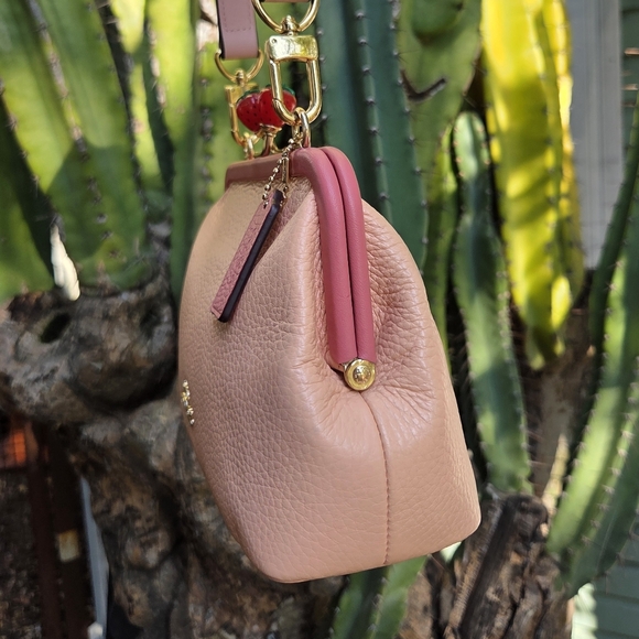 Coach Nora Strawberry Kisslock Handbag Peach Pink Pebbled Leather C8288 - Picture 8 of 11